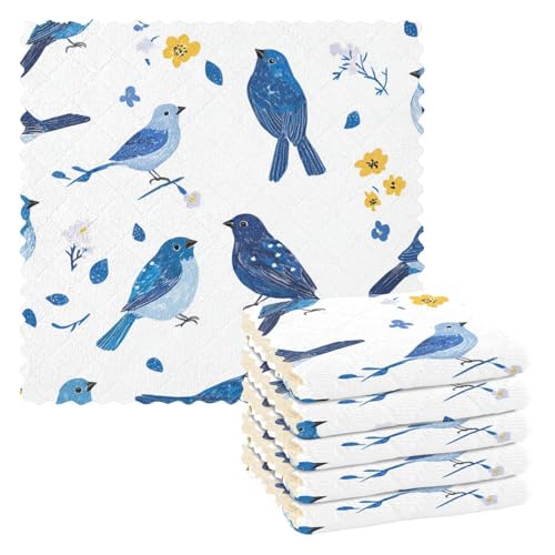 SyXIOP Chic Indigo Bunting Birds Blue Holiday Handtuch Mikrofaser Küche Geschirrtücher schnell trocknend Farbe Toallas de microfibra para limpieza 27,9 x 27,9 cm 6 Stück von SyXIOP