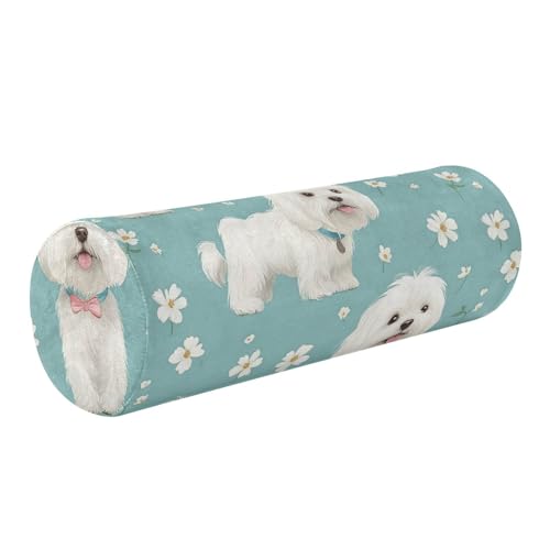 SyXIOP Dekoratives Auto-Nackenstützkissen mit Cartoon-Motiv "Sweet Dog", rund, zylinderförmig, Nackenstütze, Almohada para cervicales y cuello von SyXIOP
