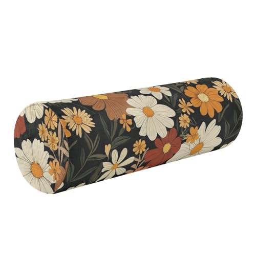 SyXIOP Dekoratives Nackenstützkissen im Retro-Stil mit braunen Blumen, zylinderförmig, Lendenwirbelstütze von SyXIOP