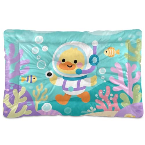 SyXIOP Haustiermatratze, Motiv: grüne Ente, niedlich, waschbar, rutschfest, weich, bequem, für mittelgroße und große Hunde, 91,4 x 61 cm von SyXIOP