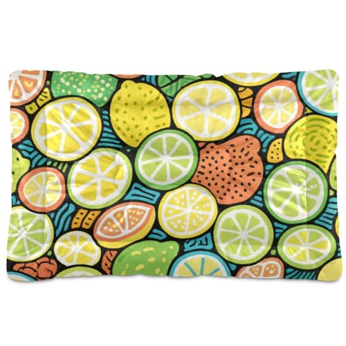 SyXIOP Haustiermatratze, waschbar, weich, bequem, rutschfeste Unterseite, für mittelgroße und große Hunde, 91,4 x 61 cm, Gelb / Grün von SyXIOP