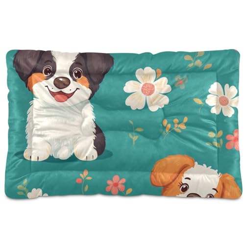 SyXIOP Haustiermatratze mit niedlichem Cartoon-Motiv, waschbar, rutschfest, weich, bequem, für große, mittelgroße und kleine Hunde, 91,4 x 61 cm, Grün von SyXIOP
