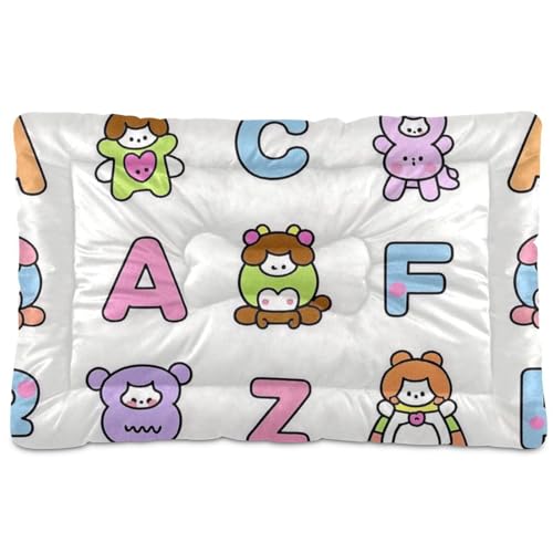 SyXIOP Kinderbett für Hunde und Katzen, Cartoon-Tier-Alphabet, bunt, waschbar, weich, rutschfest, für mittelgroße und große Hunde, 91,4 x 61 cm von SyXIOP