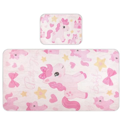 SyXIOP Kühlende Babybett-Matratze mit niedlichem Cartoon-Pferd, 71,1 x 132,1 cm, wiederverwendbare Pads für Betten für Kinder, Erwachsene von SyXIOP
