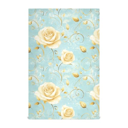 SyXIOP Roses Golden Leaves Pastell Retro dekorative Handtücher Küche Herbst farbige Küchentücher Mikrofaser Qualität Thanksgiving Zubehör Para Mesas 71,1 x 45,7 cm Set mit 6 Stück von SyXIOP