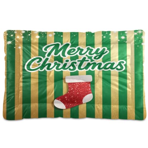 SyXIOP Weihnachtsmatratze, waschbar, weich, rutschfest, für große, mittelgroße und kleine Hunde, 91,4 x 61 cm, Grün / Gelb von SyXIOP