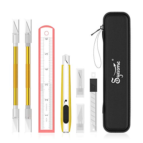 Cutter,Bastelmesser Geeignet Für Kunst,Hobby,Sammelalbum Und Skulptur Usw.,Cutter Set Enthält 2 Präzisionsmesser und 1 Schneidemesser, 30 Ersatzklingen, EVA-Aufbewahrungsbox, Lineal, Poliertuch von Syarme
