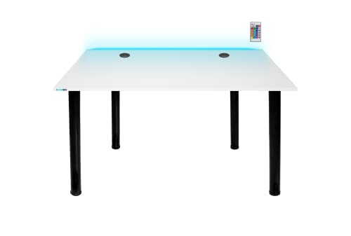 SyberDesk Gaming Desk for Gamers 105 cm x 65 cm- Computer Desk for Home Office - Small Desk with LED Lights - White Desk for Gaming with Cable Organisers from von SyberDesk