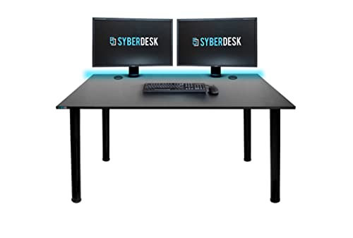SyberDesk Gaming Tisch Gaming-Schreibtisch für Gamer 120 x 65 cm – Computertisch für das Home Office – Schreibtisch mit LED-Leuchten – Fernbedienung zum Ändern von 16 Farben von SyberDesk
