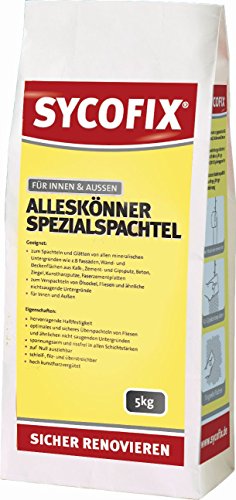 Alleskönner Spezialspachtel 5 kg Sack für Fliesen, Ölsockel, Innen, Außen und Nassbereiche, zum Spachteln von allen mineralischen Untergründen, Kalk-, Zement- und Gipsputz, zum Verspachteln von SYCOFIX