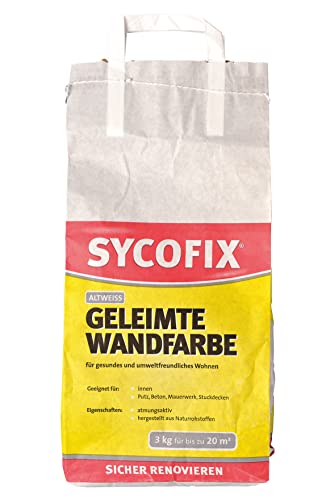 SYCOFIX Geleimte Wandfarbe 3 kg, geeignet für umweltfreundliche, matte Wand- und Deckenanstriche auf Putz, Beton und Mauerwerk von SYCOFIX