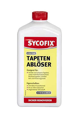 SYCOFIX Tapetenablöser 1 ltr schnell, gründlich, extra-stark zum Entfernen von Papiertapeten, Leimfarben, Raufasertapeten, hochwirksam, zitronenduft, flüssig, lösungsmittelfrei von SYCOFIX