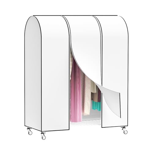 Syeeiex 4ft Atmungsaktive Kleiderständer Abdeckung Mit 2 Reißverschluss, Nicht gewebt kleidersack lang 127 x 152 x 50cm Staubschutz Kleiderbügel kleiderhülle Abdeckung für Kleiderstange, Weiß von Syeeiex