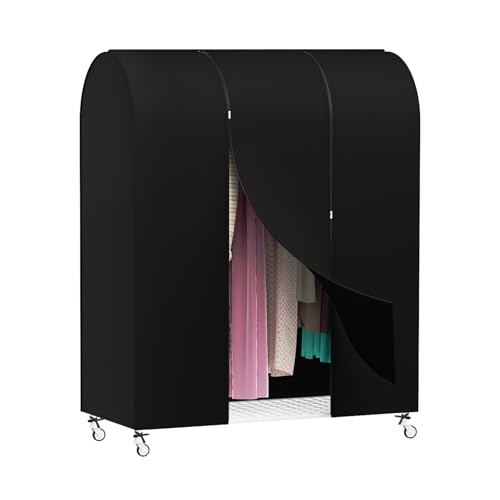 Syeeiex 4ft Atmungsaktive Kleiderständer Abdeckung Mit 2 Reißverschluss, Nicht gewebt kleidersack lang 127 x 152 x 50cm Staubschutz Kleiderbügel kleiderhülle Abdeckung für Kleiderstange,Schwarz von Syeeiex