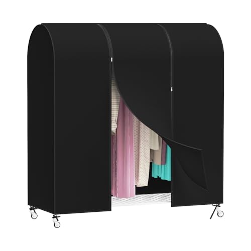 Syeeiex 5ft Atmungsaktive Kleiderständer Abdeckung Mit 2 Reißverschluss, Nicht gewebt kleidersack lang 152 x 152 x 50cm Staubschutz Kleiderbügel kleiderhülle Abdeckung für Kleiderstange, Schwarz von Syeeiex