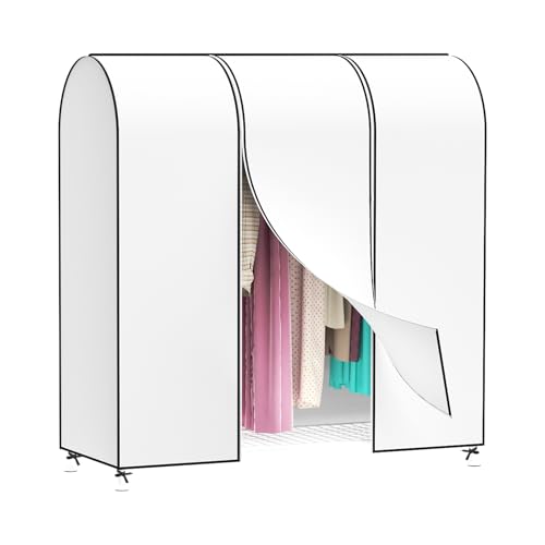 Syeeiex 5ft Atmungsaktive Kleiderständer Abdeckung Mit 2 Reißverschluss, Nicht gewebt kleidersack lang 152 x 152 x 50cm Staubschutz Kleiderbügel kleiderhülle Abdeckung für Kleiderstange von Syeeiex