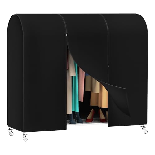 Syeeiex 6ft Atmungsaktive Kleiderständer Abdeckung Mit 2 Reißverschluss, Nicht gewebt kleidersack lang 182 x 152 x 50cm Staubschutz Kleiderbügel kleiderhülle Abdeckung für Kleiderstange, Schwarz von Syeeiex