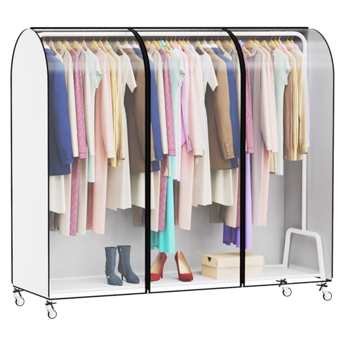 Syeeiex 6ft Transluzent Kleiderständer Abdeckung Mit Reißverschluss 182 x 152 x 50cm kleidersack Staubschutz Wasserdicht Kleiderbügel schutzhülle für Kleiderstange von Syeeiex