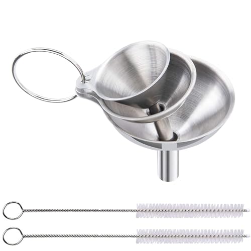 3 Stück Trichter Edelstahl Set, Stapelbarer Trichter Mit 2 Langem Griff Reinigungsbürste, Marmeladentrichter Edelstahl Mit Sieb Für Kochöle, Flüssigkeiten von Syengery