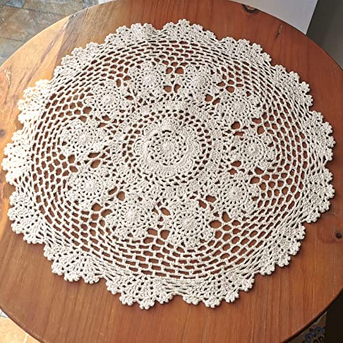 2 Stück Oval Handgehäkelte Doilies,handgemachte Häkeldeckchen 35 x 40cm,Spitzendeckchen Häkeldeckchen,Geeignet für Tassen, Getränke, Schalen, Töpfe, Teller, Vasen, Antike Tischdecken (Beige,35-40 cm) von Syfunlv