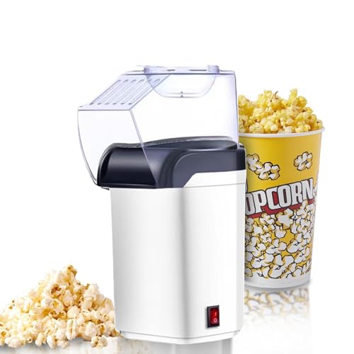 Popcornmaschine,Heißluft-Popcorn-Maker,1200W,Metallkörper,50-60HZ,Heißluft-Popcorn-Maschine, 2 Minuten schnelles,Fat Free,Oil-Free,Popcorn Maker für Zuhause,Für Fußballabend (Weiß) von Syfunlv