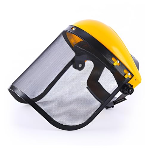 Syfunlv Rasenmaske Rasenmäher,Rasenpflege Schutzmaske,Forstwirtschafts Mesh Visierabdeckung,Metallnetz Multifunktionale Schutzmaske,Sicherheitsschild,für Gartenschere und Strauchschnitt (Gelb) von Syfunlv