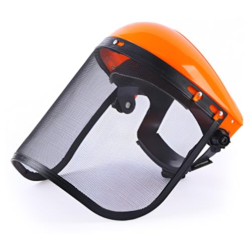 Syfunlv Rasenmaske Rasenmäher,Rasenpflege Schutzmaske,Forstwirtschafts Mesh Visierabdeckung,Metallnetz Multifunktionale Schutzmaske,Sicherheitsschild,für Gartenschere und Strauchschnitt (Orange) von Syfunlv