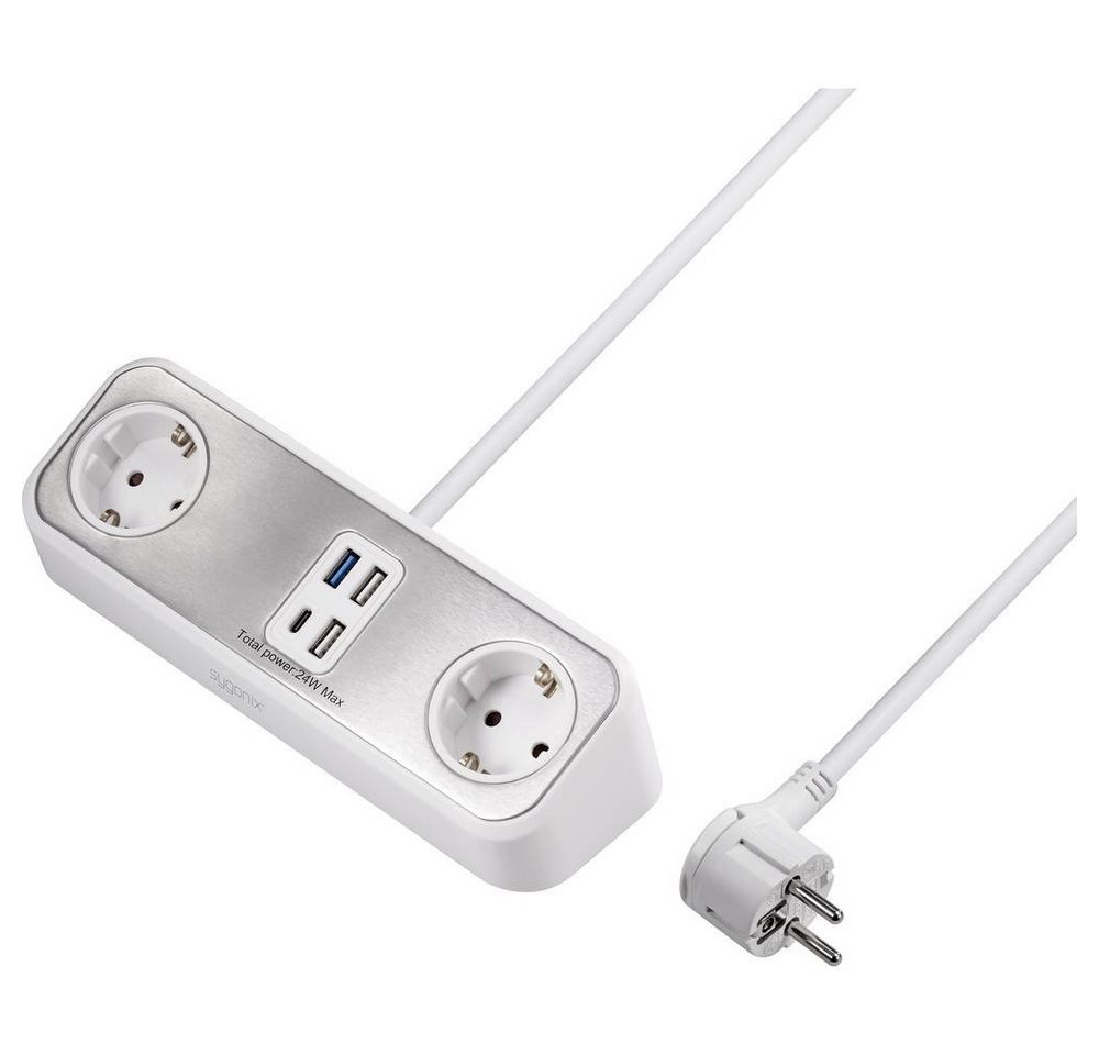 Sygonix 2-fach mit 3x USB-A & 1x USB-C® Ladeanschlüssen Steckdosenleiste, mit USB von Sygonix