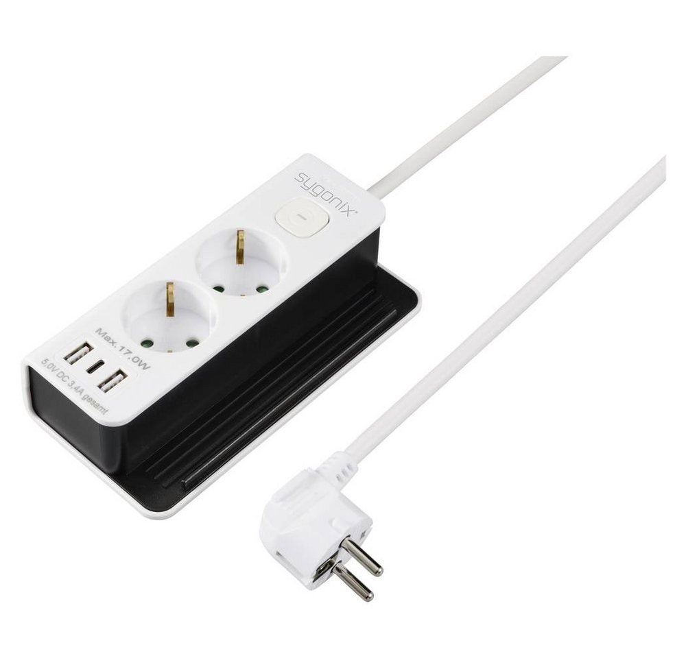 Sygonix 2fach Tischsteckdose mit USB A & USB C® SY-6118232 Steckdosenleiste, erhöhter Berührungsschutz, mit Schalter, mit USB, mit USB-C®, Überspan von Sygonix