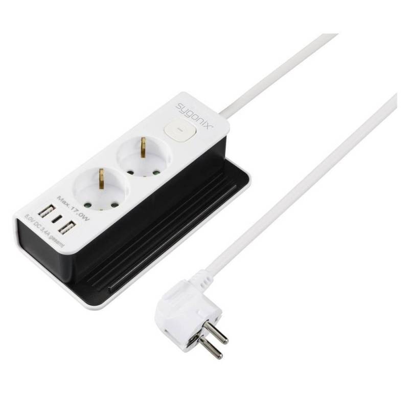 Sygonix 2fach Tischsteckdose mit USB A & USB C® SY-6118232 Steckdosenleiste, erhöhter Berührungsschutz, mit Schalter, mit USB, mit USB-C®, Überspan von Sygonix