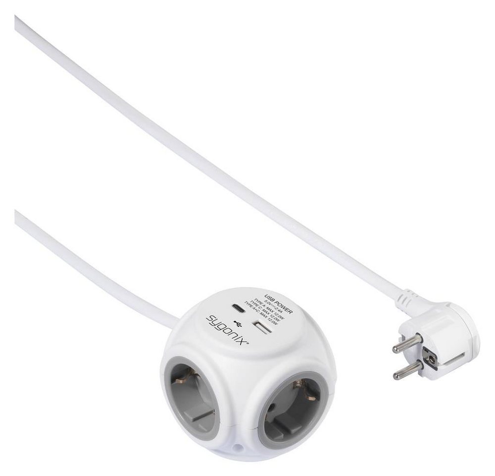 Sygonix 3fach Steckdosenwürfel mit USB A & C Steckdosenleiste, erhöhter Berührungsschutz, mit USB, mit USB-C® von Sygonix