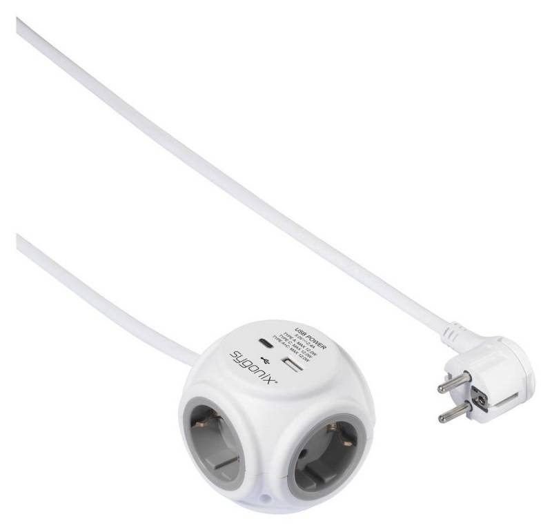 Sygonix 3fach Steckdosenwürfel mit USB A & C Steckdosenleiste, erhöhter Berührungsschutz, mit USB, mit USB-C® von Sygonix