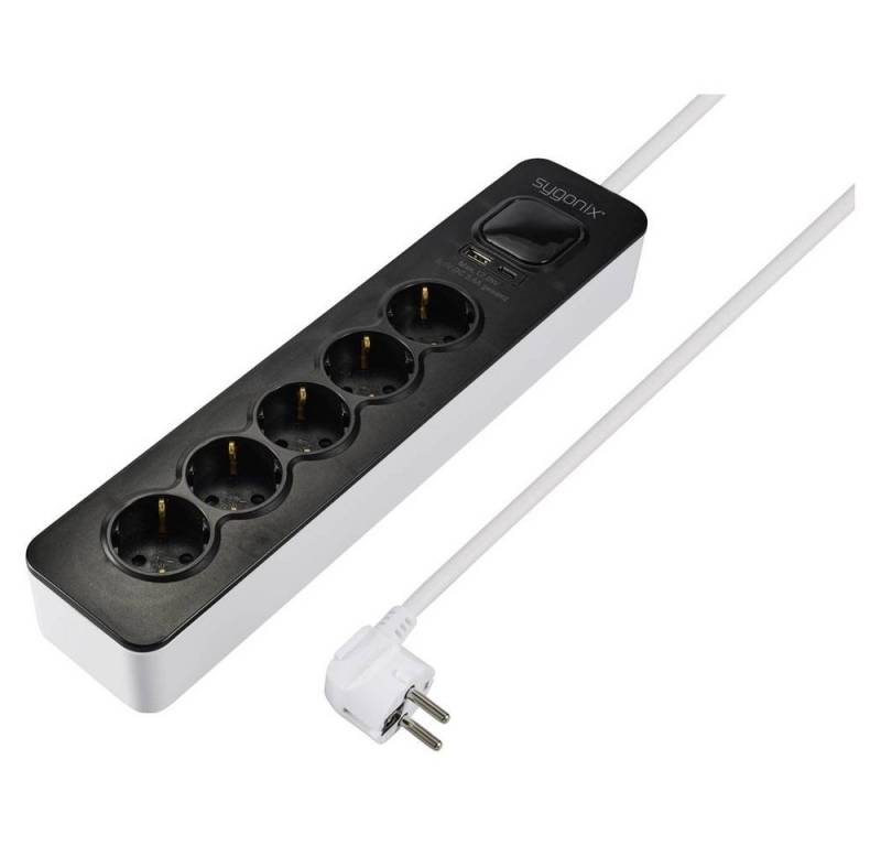 Sygonix 5fach Steckdosenleiste mit Kabelaufrollung Steckdosenleiste, erhöhter Berührungsschutz, mit Schalter, mit USB, mit USB-C®, Überspan von Sygonix