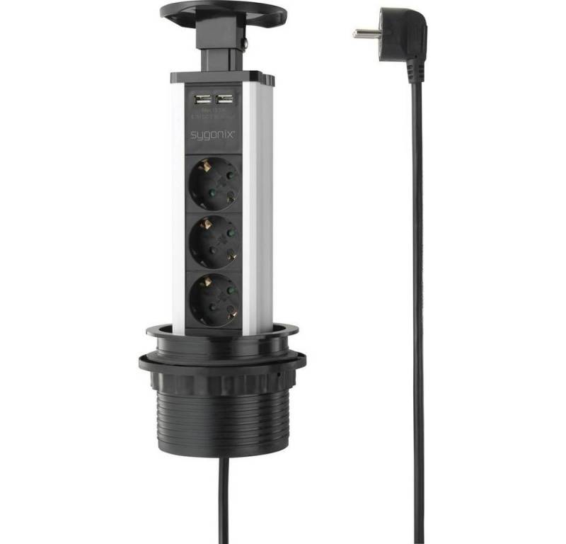 Sygonix STECKDOSENTURM 3FACH 1.5M M 2XUSB-A Steckdosenleiste, versenkbar, mit USB-Ladeausgang von Sygonix