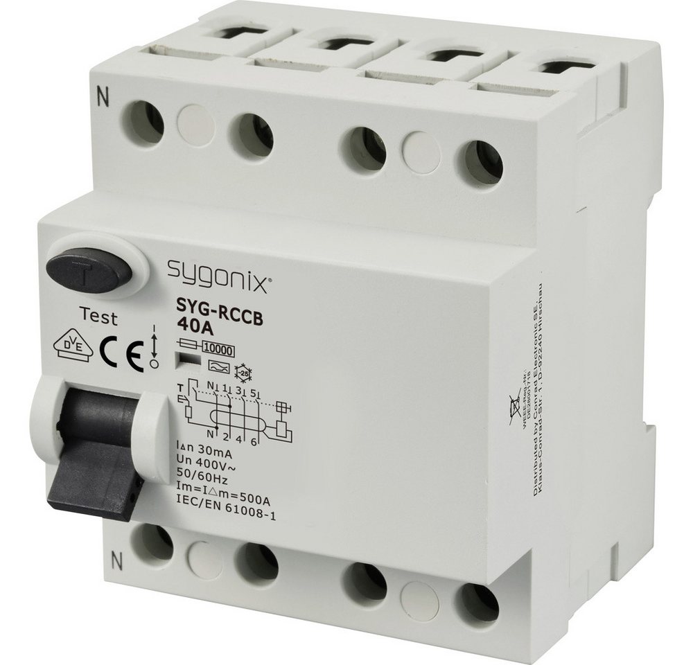 Sygonix Sicherheitsrelais Sygonix SY-6438018 SYG-RCCB 3P+N/A40/10kA/30mA Fehlerstrom-Schutzschal von Sygonix
