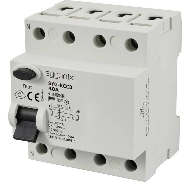 Sygonix Sicherheitsrelais Sygonix SY-6438018 SYG-RCCB 3P+N/A40/10kA/30mA Fehlerstrom-Schutzschal von Sygonix