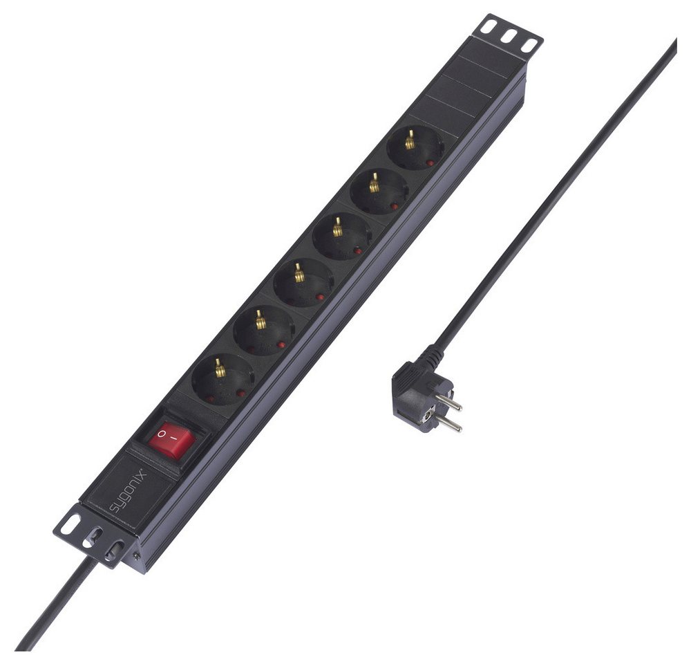 Sygonix Sygonix SY-6736978 Steckdosenleiste 19 Zoll 6fach Schwarz Schutzkontak Steckdosenleiste (Kabellänge 2.00 m) von Sygonix