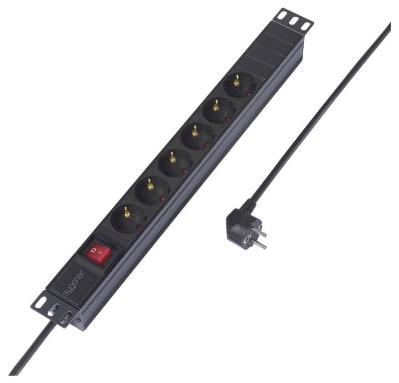 Sygonix Sygonix SY-6736978 Steckdosenleiste 19 Zoll 6fach Schwarz Schutzkontak Steckdosenleiste (Kabellänge 2.00 m) von Sygonix