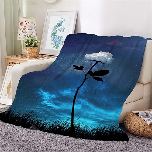 Kuscheldecke Flauschig Decke 180x220 Blauer Sternenhimmel Warm Flanell Fleecedecke Weiße Wolken für Sofa und Bett, Gemütlich Weich Wohndecke als Tagesdecke Sofadecke Kniedecke von Syhi Mdse