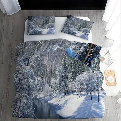 Syhi Mdse Bettwäsche 200x220 Schnee Bettwäsche-Set 3teilig, Wald Bettbezug 200x220 cm und 2 Kissenbezug 80x80 cm, Weiche Warme Mikrofaser Bettbezüge Set mit Reißverschluss von Syhi Mdse