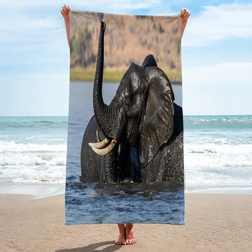 Syhi Mdse Strandtuch Elefant Strandhandtuch Groß, Mikrofaser Strandtuch XXL Sandfrei Schnelltrocknend, Badetücher Strandtücher als Badehandtuch Saunatuch Sporthandtuch 150x200 von Syhi Mdse