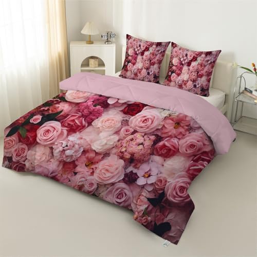 Bettdecke 135x200, Blumen-Print Bettdecke ohne Bezug Waschbar Schlafdecke Rosa Mädchen Vierjahreszeiten Steppdecke 135x200, Warme Ganzjahresdecke mit 2 Kissenbezug 80x80cm H16 von Syhi Qlty