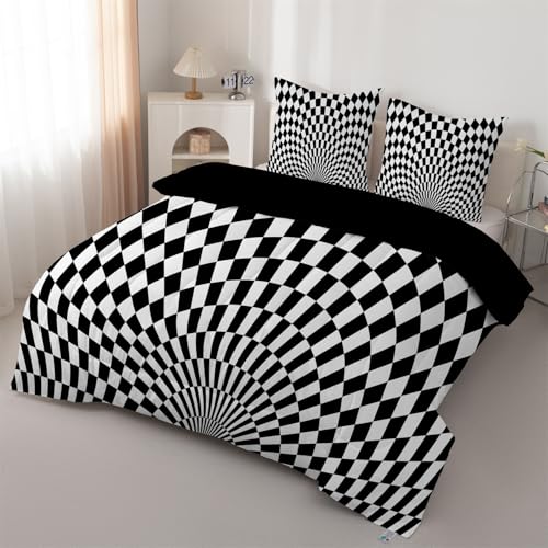 Bettdecke 135x200 Abstrakt - Bettdecke ohne Bezug Nutzbar Unregelmäßiges Gitter Schlafdecke Schwarz Steppdecke 4 Jahreszeiten Waschbar Leichte Warme mit 2 Kissenbezug 80x80cm J163 von Syhi Qlty