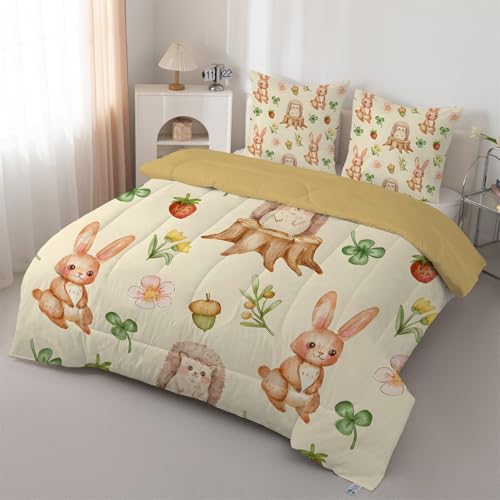 Bettdecke 155x220 4 Jahreszeiten Kaninchen - Bettdecke ohne Bezug Nutzbar Dschungelpflanzen Schlafdecke Gelb Steppdecke 4 Jahreszeiten Waschbar Leichte Warme mit 2 Kissenbezug 80x80cm J147 von Syhi Qlty
