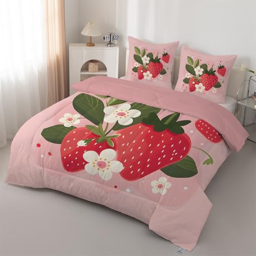 Bettdecke 220x240 Mädchen - Bettdecke ohne Bezug Nutzbar Rosa Schlafdecke Erdbeere Steppdecke 4 Jahreszeiten Waschbar Leichte Warme mit 2 Kissenbezug 80x80cm J141 von Syhi Qlty