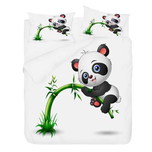Bettwäsche 90x200 Panda Bambus Tier Muster Bettbezug mit Reißverschluss Schließung Wendebettwäsche für Kinder Weicher Atmungsaktive Bettwäsche-Sets und 2 Kissenbezug 80x80cm XI105 von Syhi Qlty
