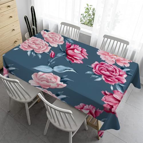 Blauer Wald Tischdecke Gartentischdecke Eckig 140x140 cm - Rosa Blumen Abwaschbare Tischdecke Biertisch Abwaschbar Tischdecke Gartentisch Wetterfest für Geburtstag Party Garten Draußen JK38 von Syhi Qlty