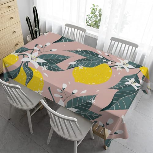 Gelbe Zitrone Tischdecke Outdoor Tischdecke 140 x 260 cm - BläTter Und FrüChte Outdoor-Tischdecken Bierbank Tischdecke Geburtstag Wasserabweisender Stoff Tischdecke für Biertisch Draußen Party B&126 von Syhi Qlty
