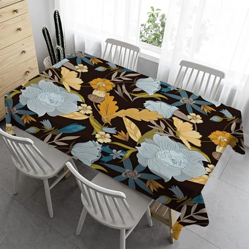 Retro-Blumen Tischdecke Gartentischdecke Eckig 140x140 cm - Blau Garten Abwaschbare Tischdecke Biertisch Abwaschbar Tischdecke Gartentisch Wetterfest für Geburtstag Party Garten Draußen JK32 von Syhi Qlty
