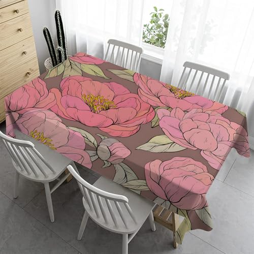 Rote Blumen Tischdecke Bierzeltgarnitur Klein Tischdecke Abwaschbar 100x140 cm - Moderne Pflanzen Tischdecke Outdoor Tischdecken Fleckschutz Gartentischdecke Wasserabweisend Stoff Table Cloth JK34 von Syhi Qlty